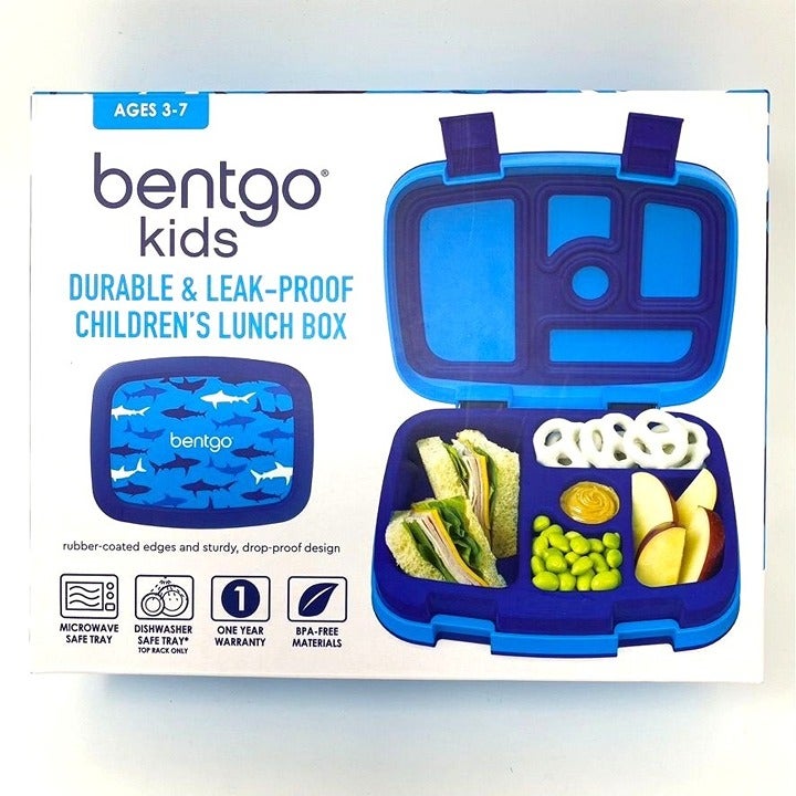 Bentgo Kids' Leakproof, 5 Compartment Bento-Style Kids' Lunch Box Sharks