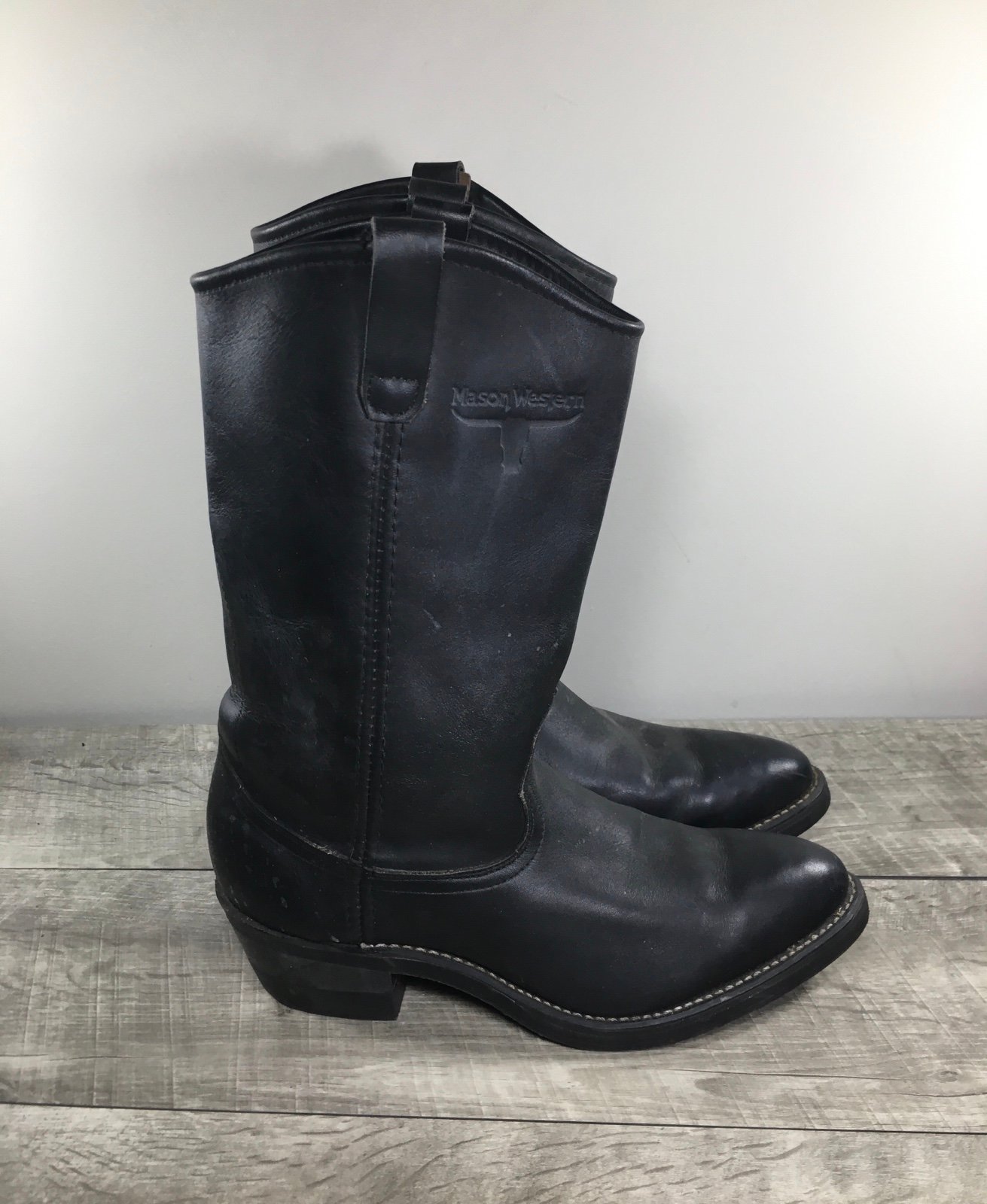 Mason 981 Vintage Made in USA Leather Cowboy Western Black Riding Mens Boots 8.5