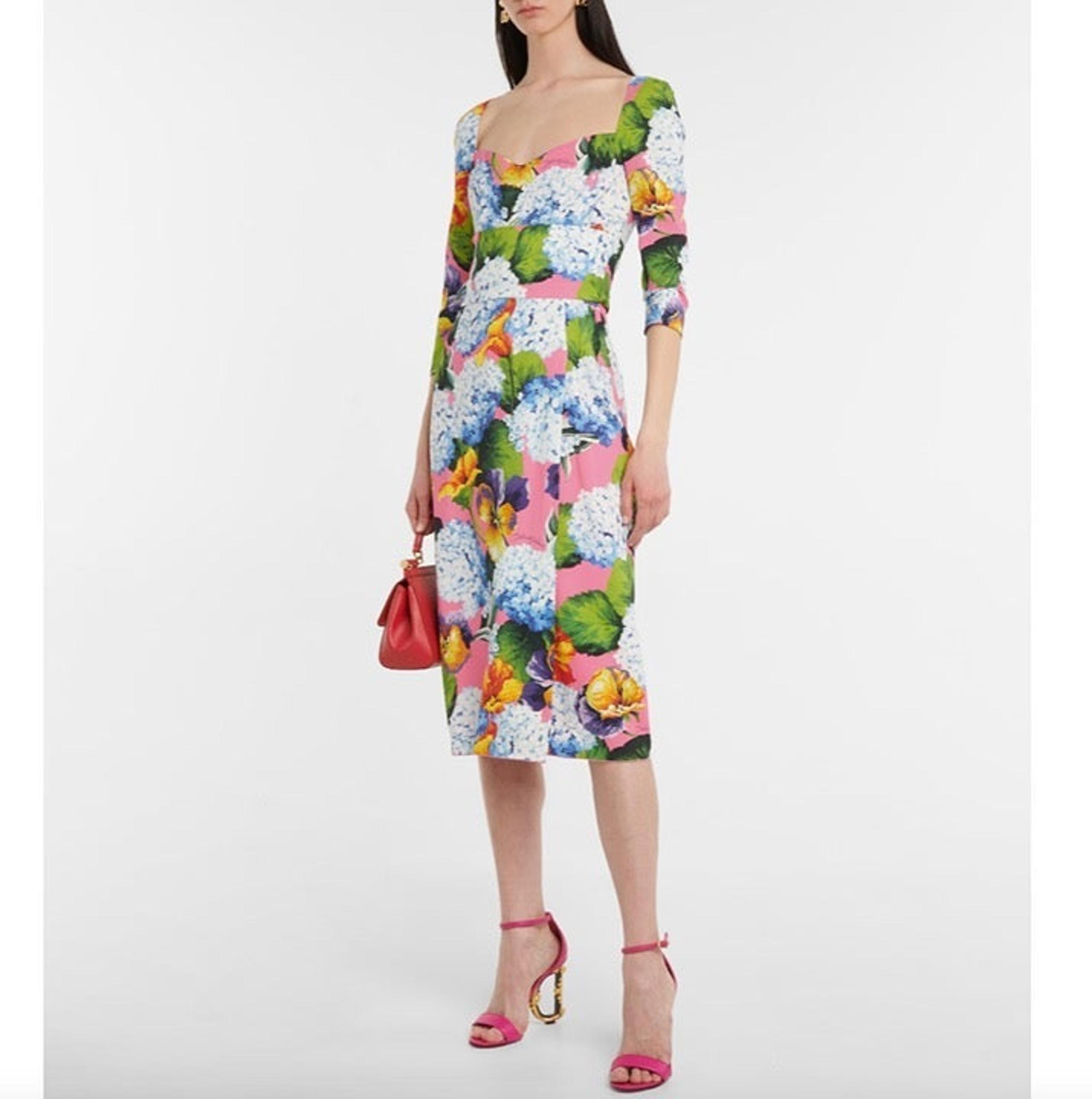 DOLCE&GABBANA Hydrangea Print Long Sleeve Cady Midi Dress