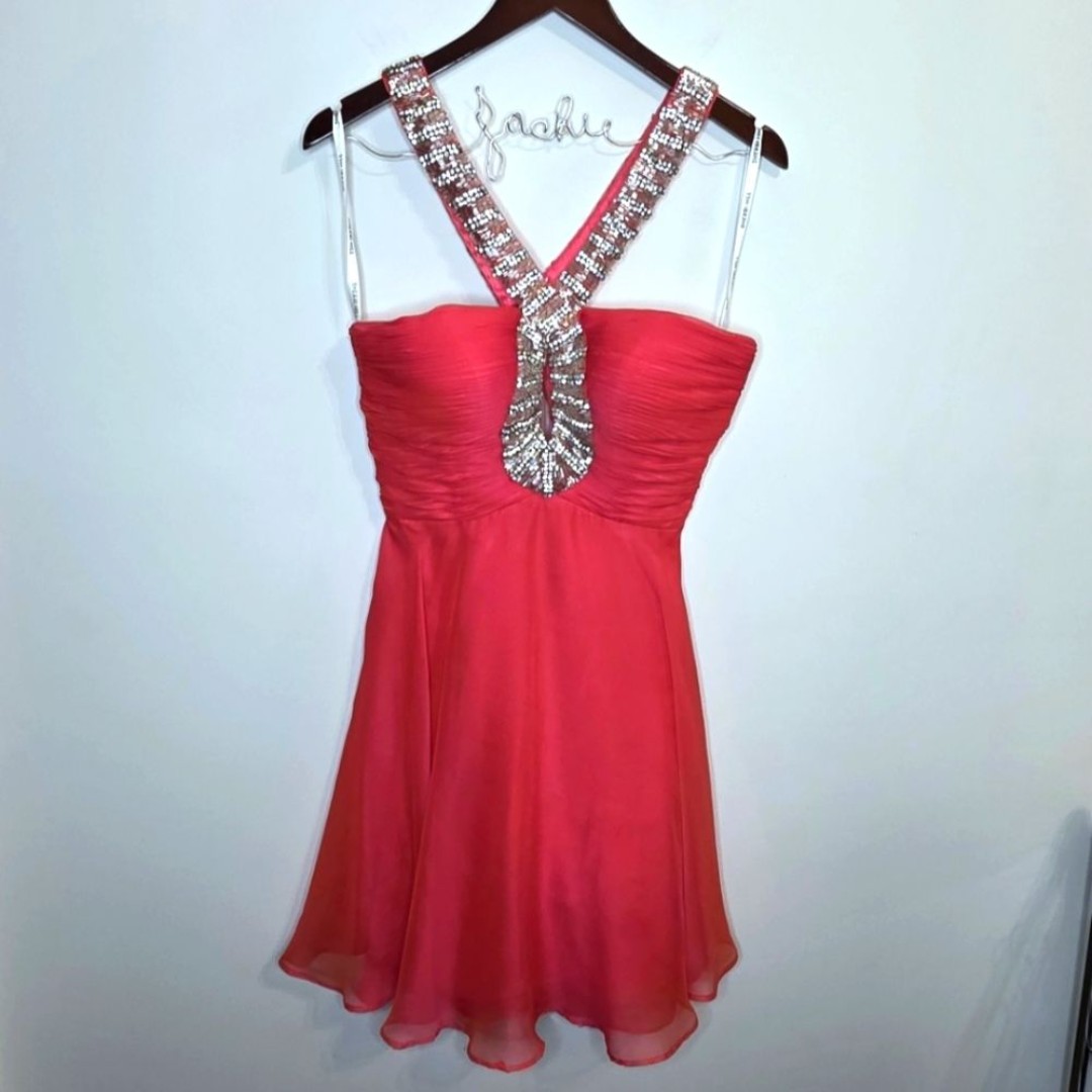 Sherri Hill Red Strawberry Sequin Straps Dress Size 6