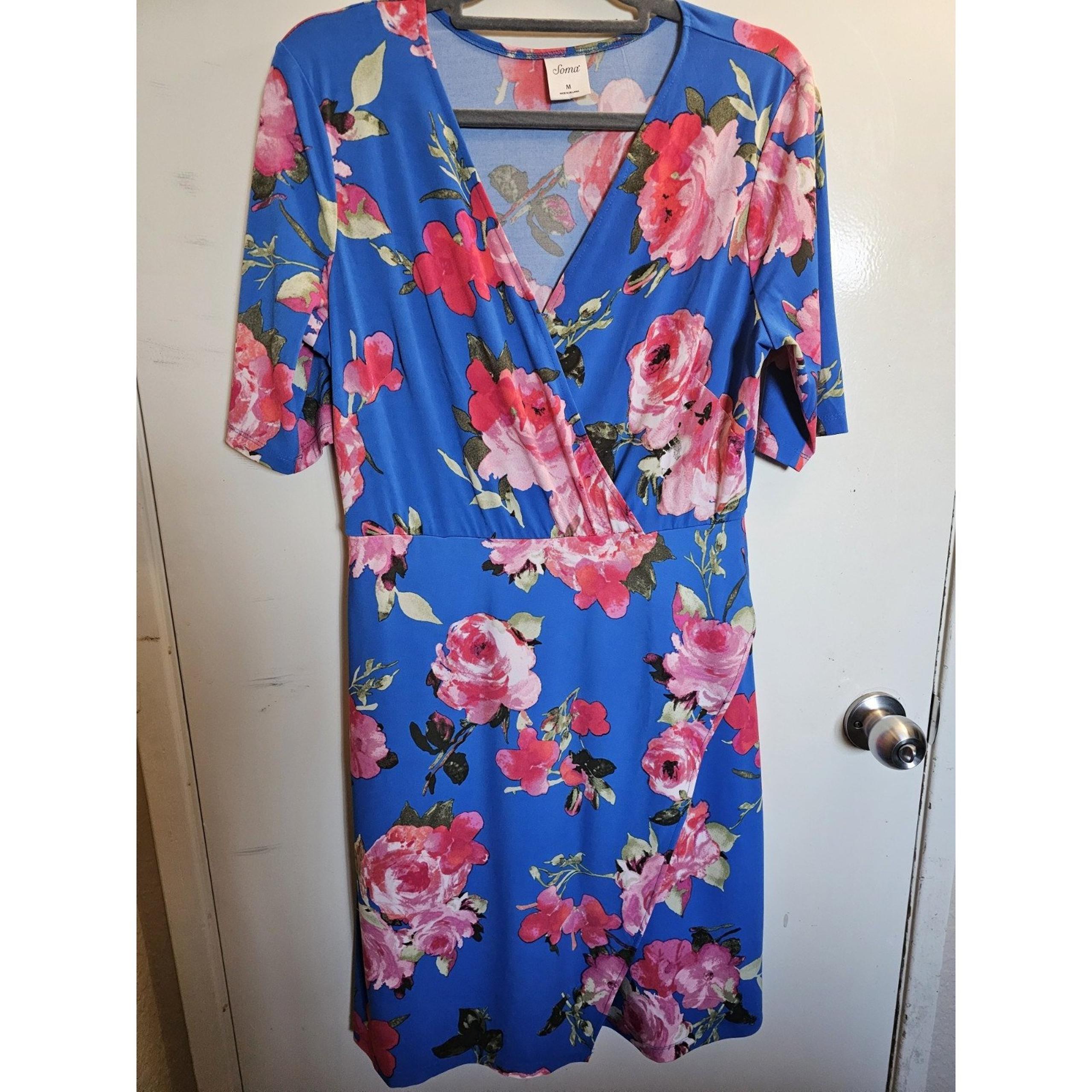 Soma Multicolor Faux Wrap Floral Dress Women's M