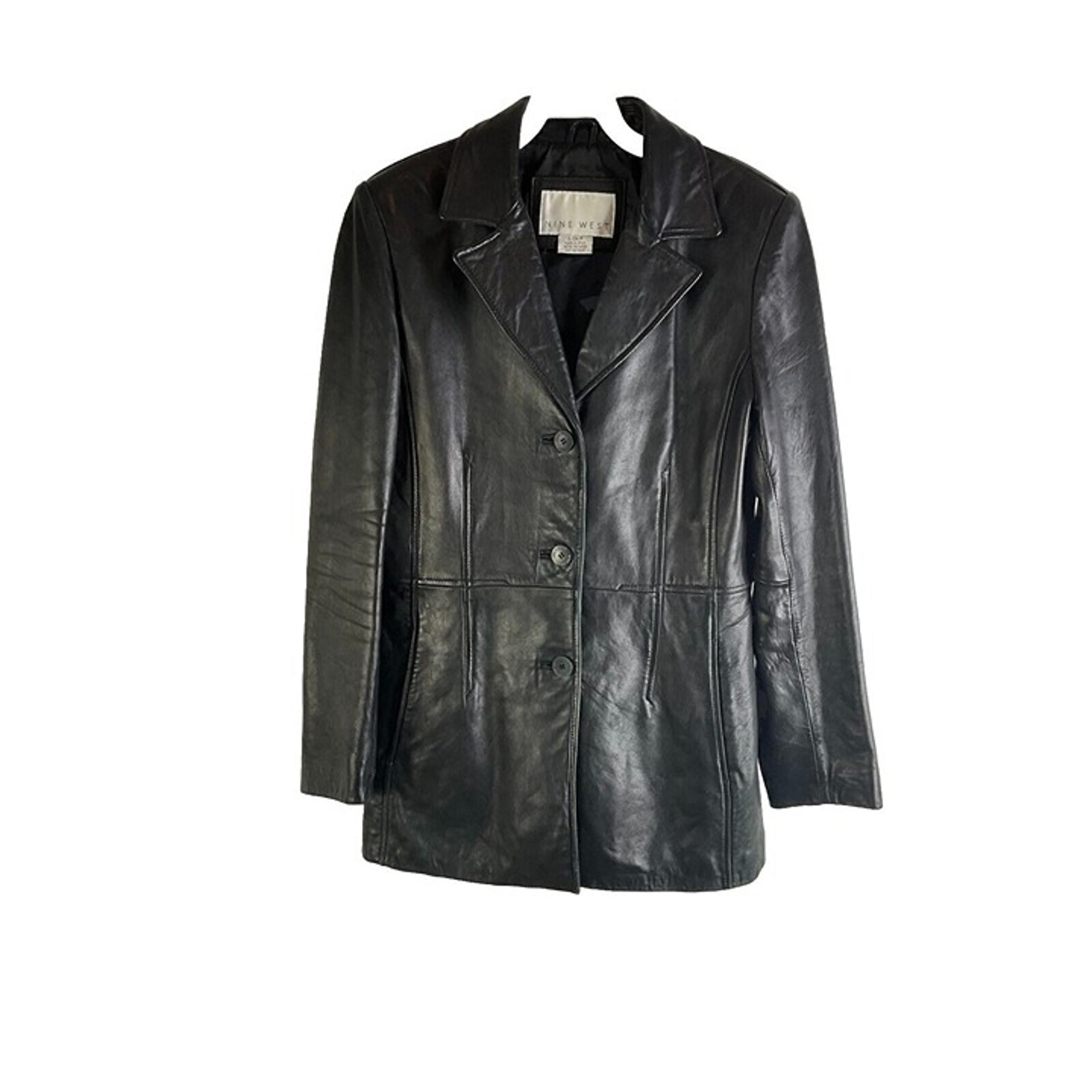 Vintage 90s Womens Small Black Leather Distressed Button Jacket Moto Goth