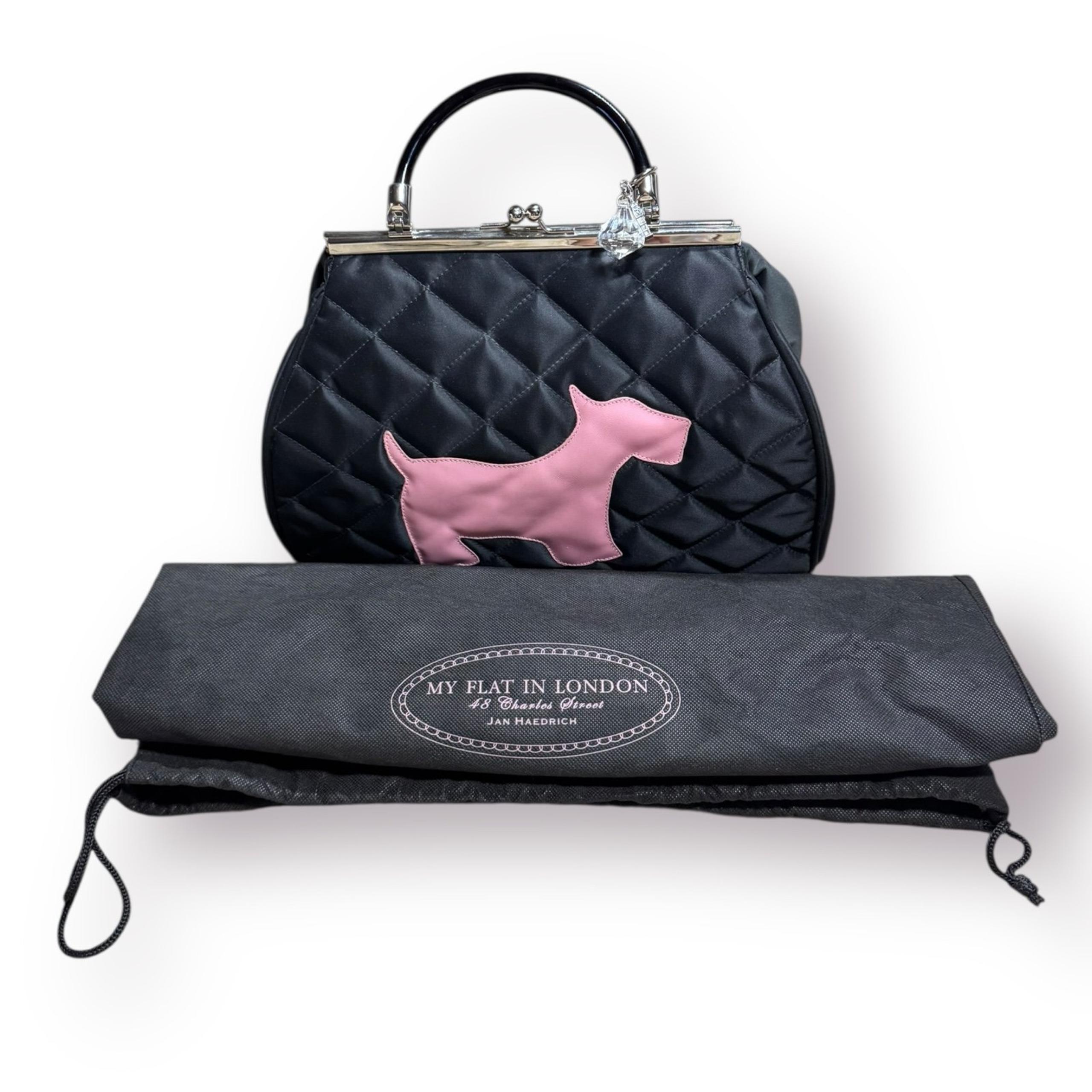 My Flat In London Vintage Quilted Nylon Handbag Jan Haedrich Pink Scotty Dog