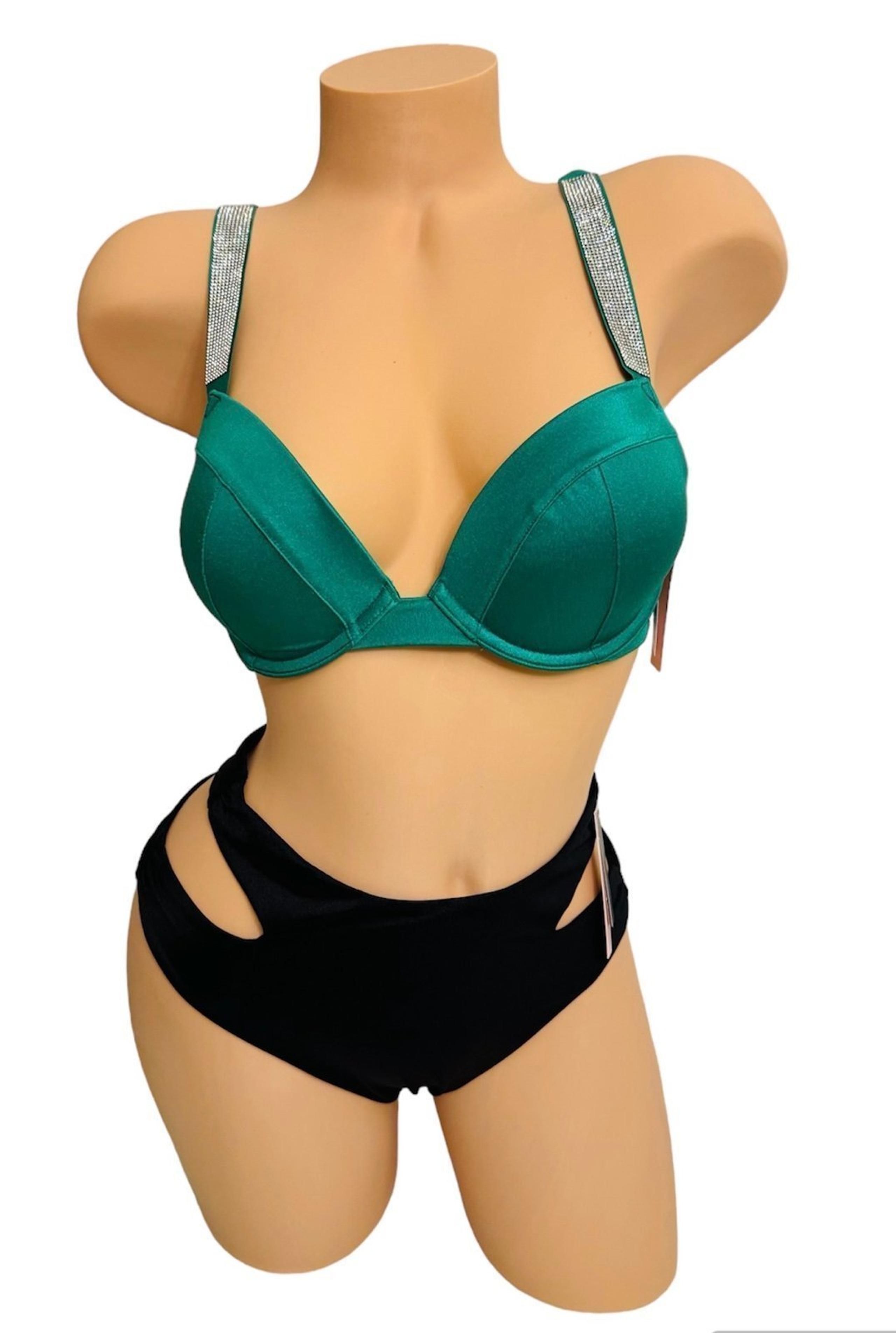 Victoria’s Secret Swim Bikini Top Shine Push-up 32D & High Waist Bottom Small