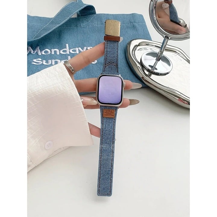Only Band Leather Strap for Apple Watch 38/40/41mm Denim Fabric Luxury Bracelet