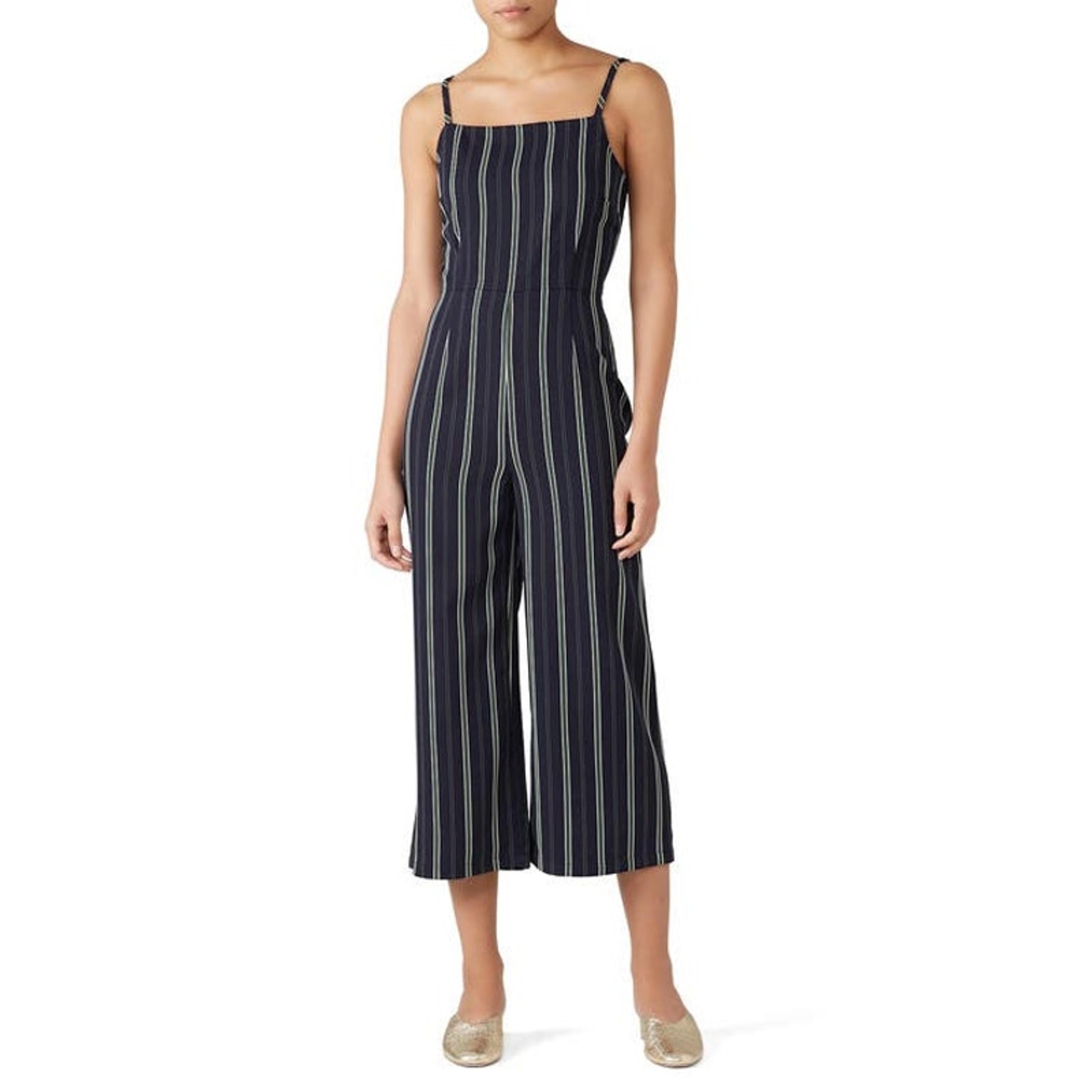 Cupcakes and Cashmere Jumpsuit Womens 4 Avery Ink Blue Striped Tank Cropped