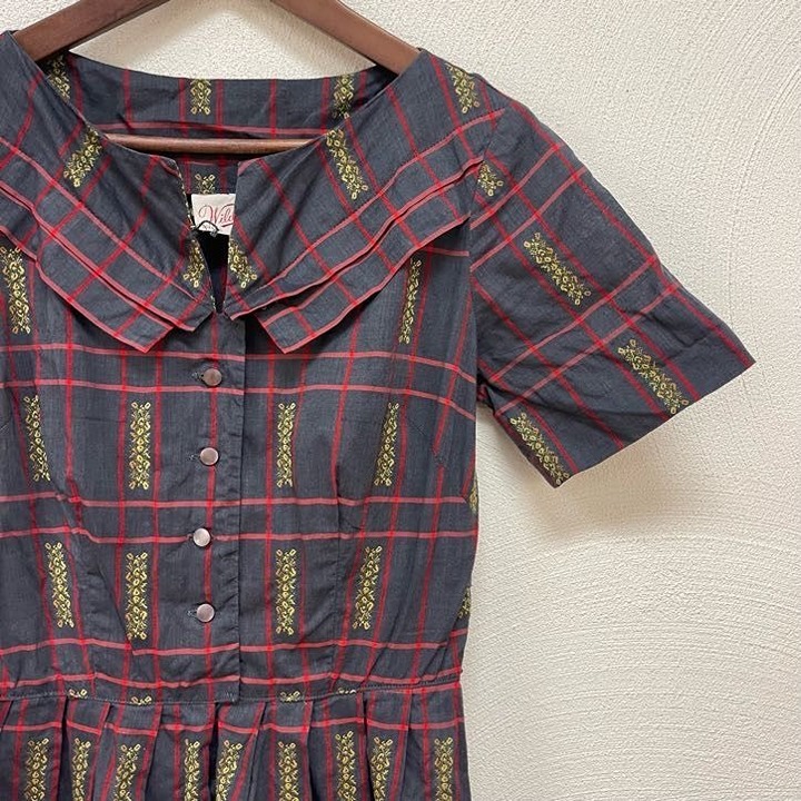 Vintage 50's-60's Wildman Original Blue & Red Plaid Button Front Dress Sz 16