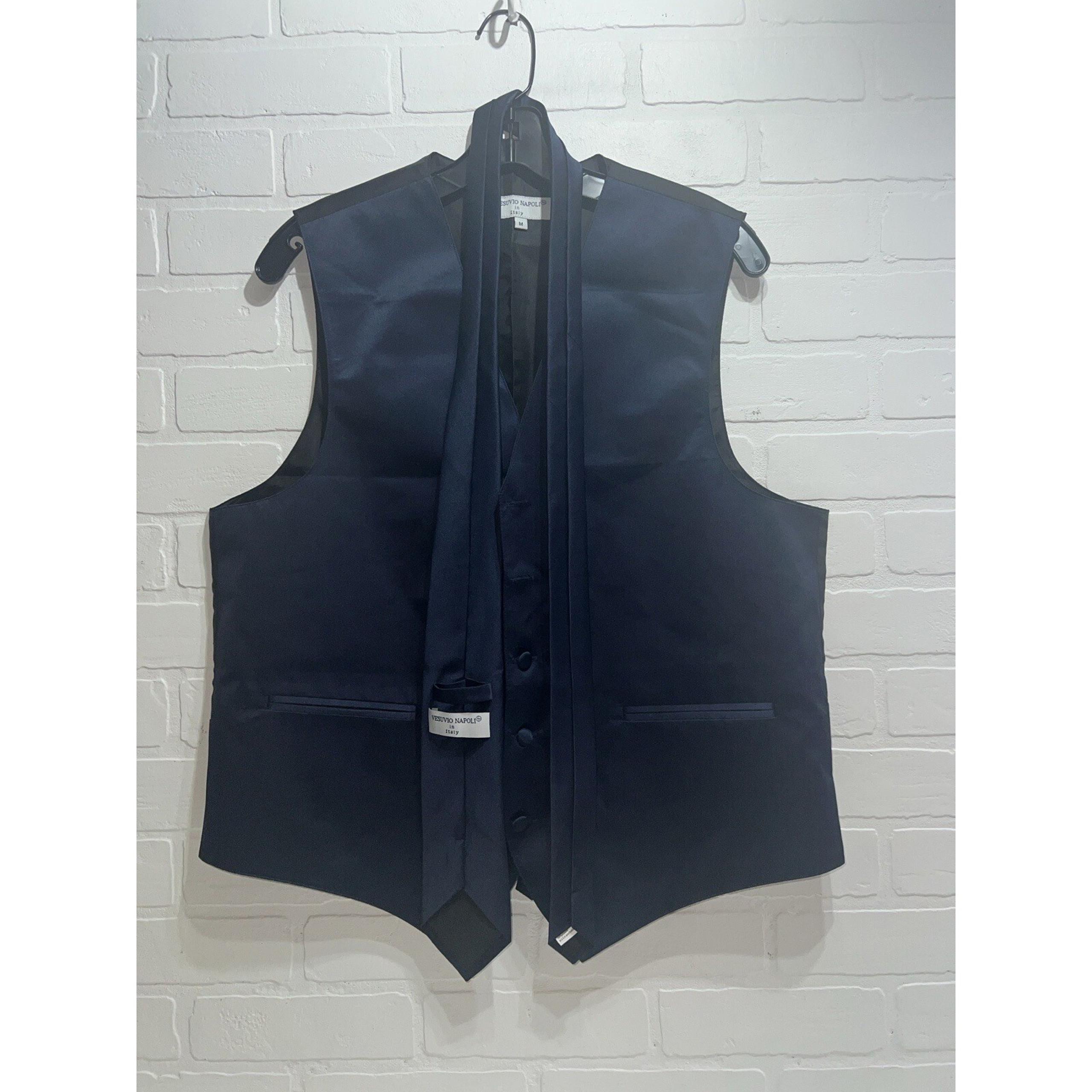 VESUVIO NAPOLI Made in Italy Navy Blue Suit Vest + Matching Tie Size MEDIUM