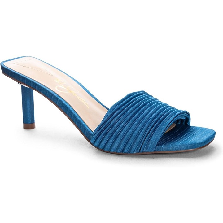 Women's Blue Heeled Sandals 42 GOLD Lilith Blue Pleat Fabric 7 M