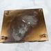 Vintage metal trinket jewelry box velvet lined pearl inlay art deco accordion