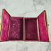 Vintage metal trinket jewelry box velvet lined pearl inlay art deco accordion