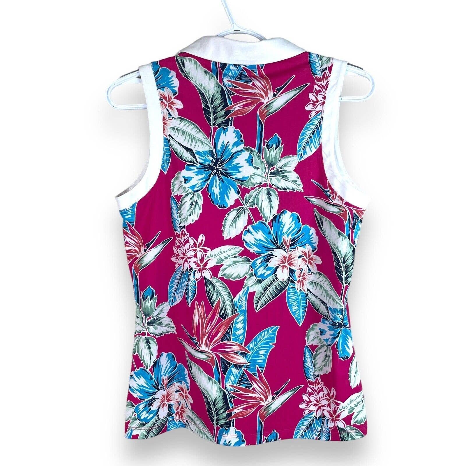 Tommy Bahama Golf 1/2 Zip Top Shirt Womens M Pink Floral Tennis Sleeveless New