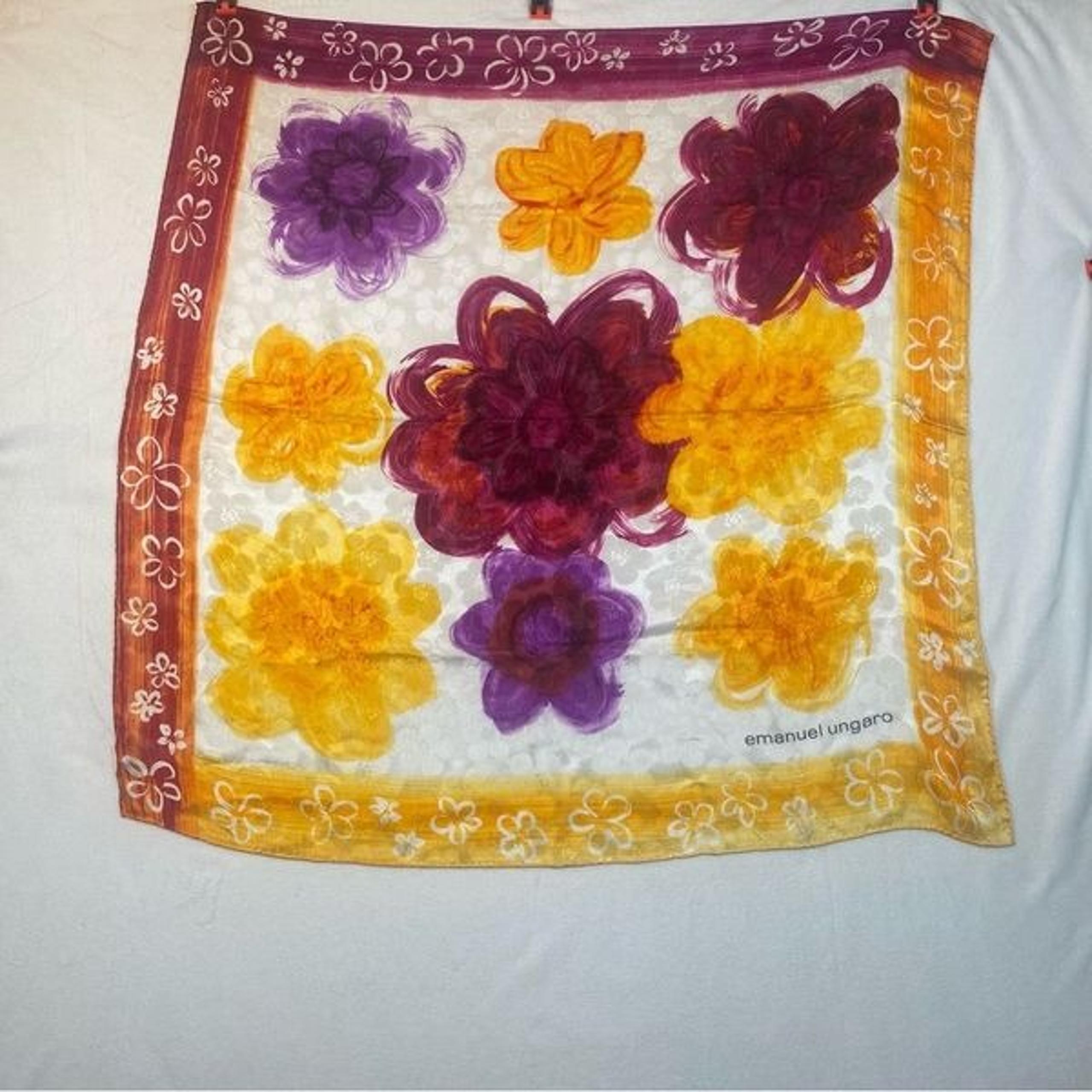 Emanuel Ungaro 100% Silk Made in Italy Floral Square Scarf