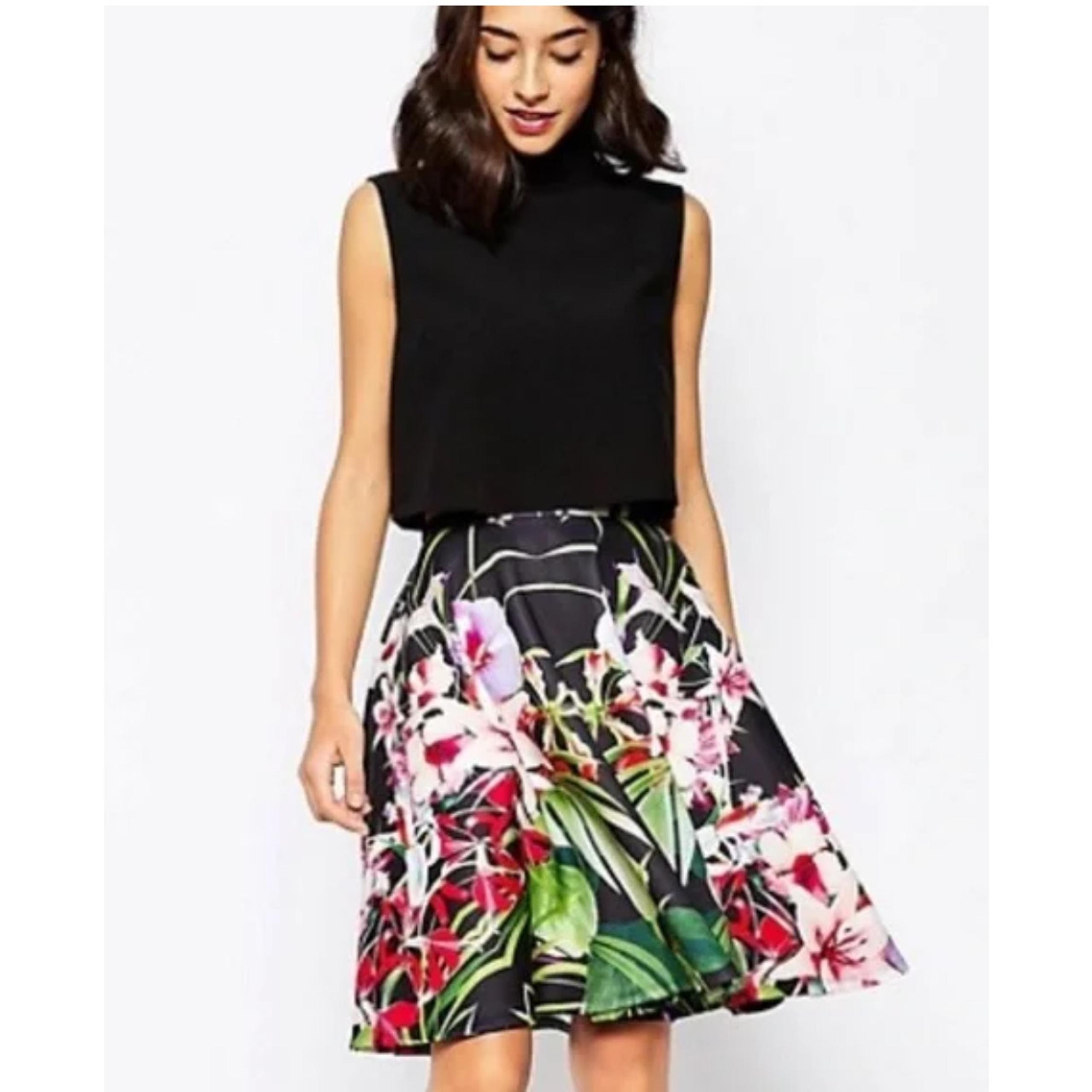 Ted Baker Hatley Floral Neoprene Skater Skirt Dark Lilly Print