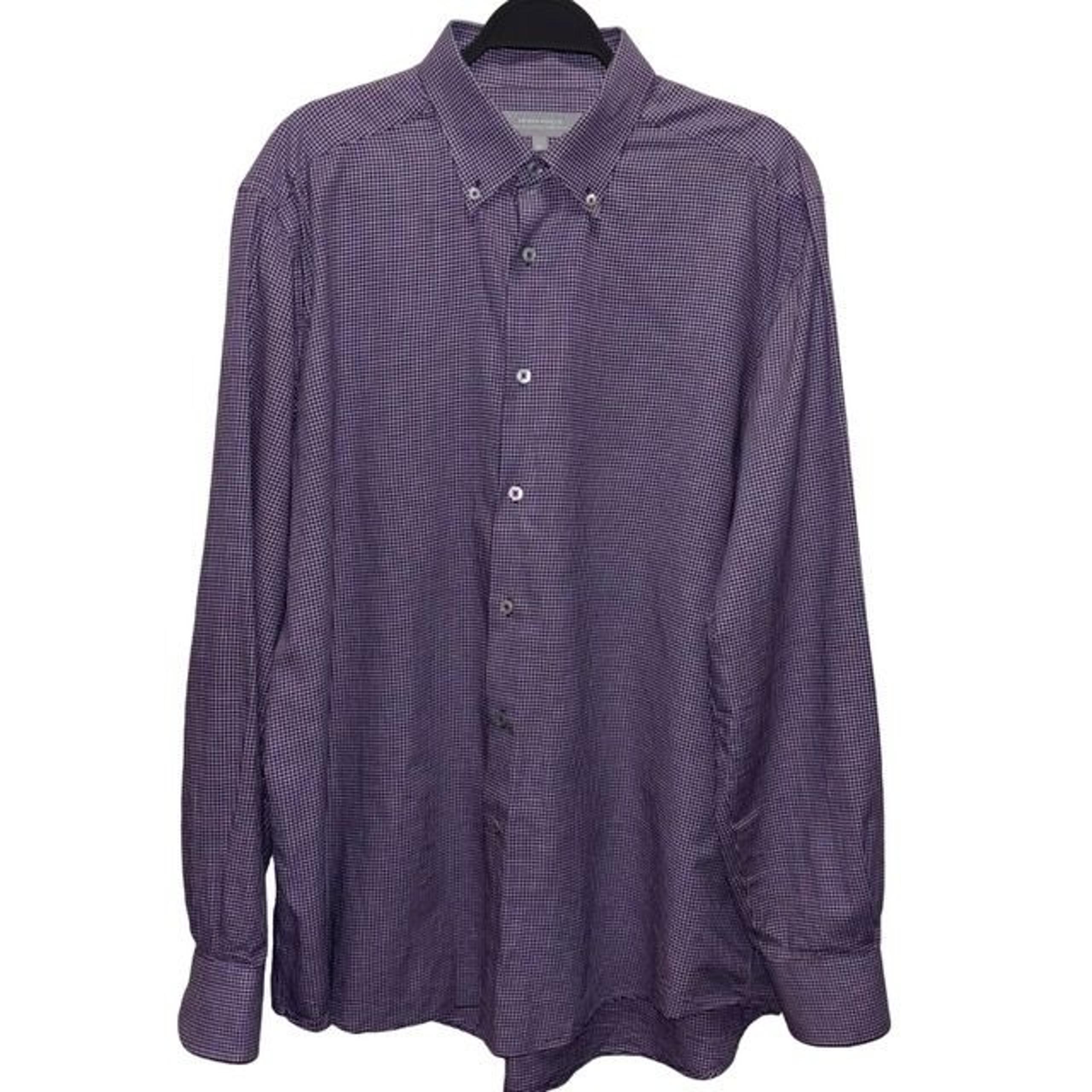Neiman Marcus Men's Checkered Button-Down Shirt XL Purple & White Made In Italy