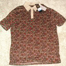 Perry Ellis Mens sz. XL Button Collar Vintage 90s Shirt Floral Flower Brown Red
