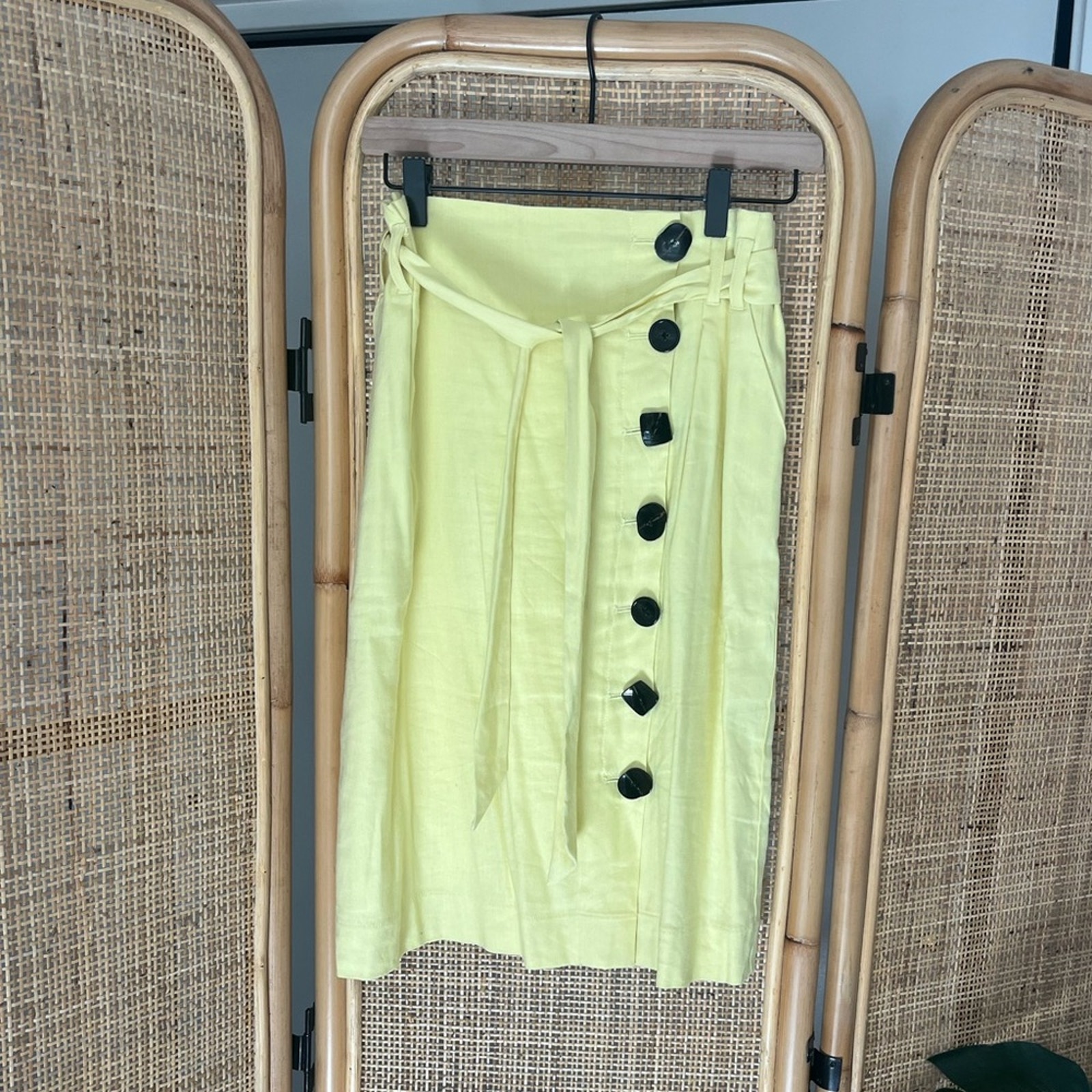 NUMPH Yellow Ruched Waist Pencil Button Skirt
