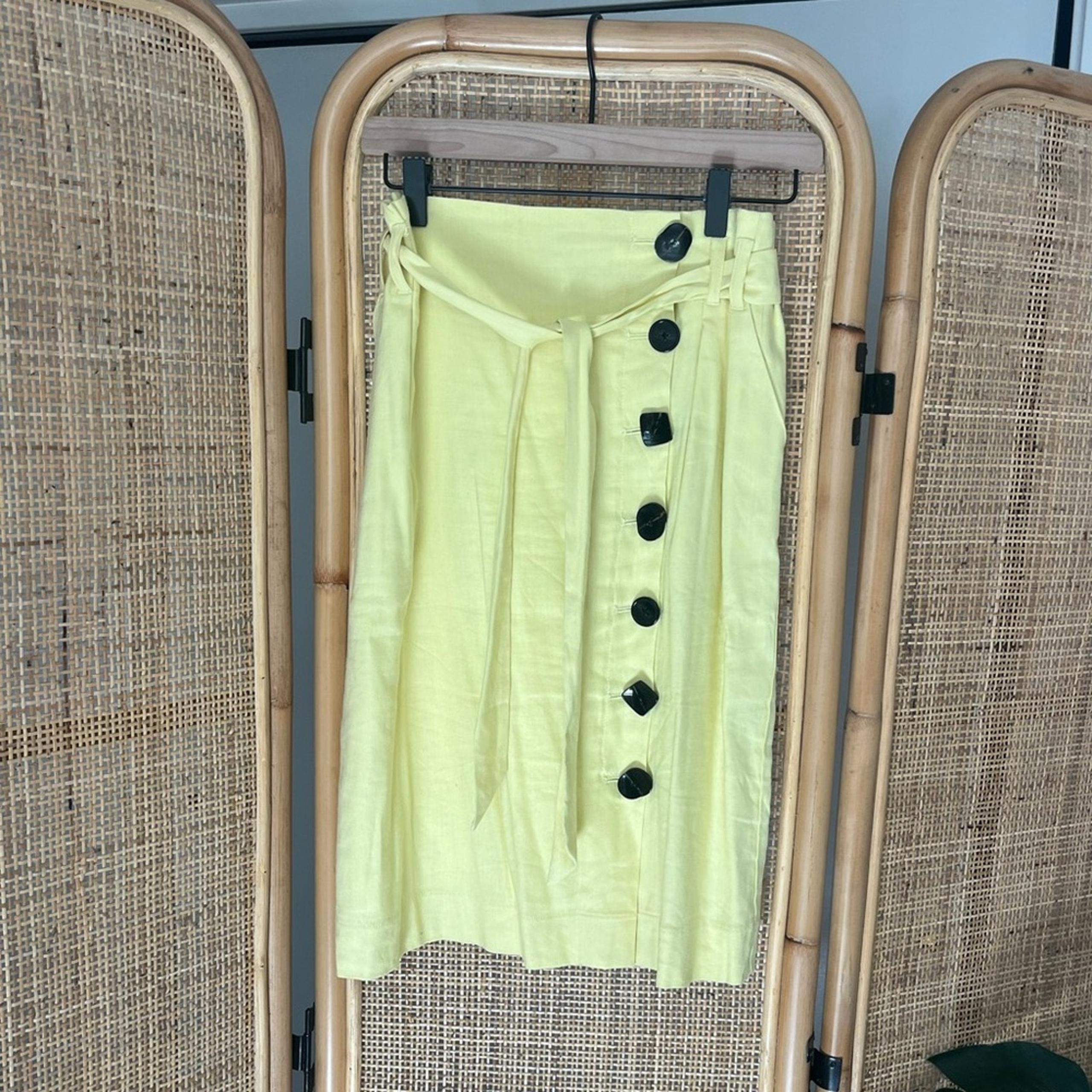 NUMPH Yellow Ruched Waist Pencil Button Skirt