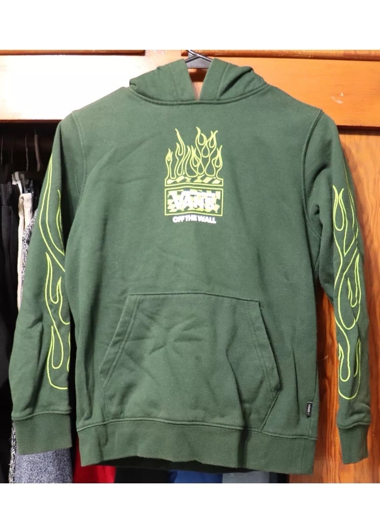 Vans Green Neon Flames Hoodie Pullover Youth Small YS