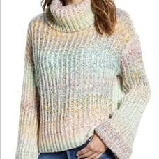RD Style multicolor ombré chunky heavy knit turtleneck sweater women M fisherman