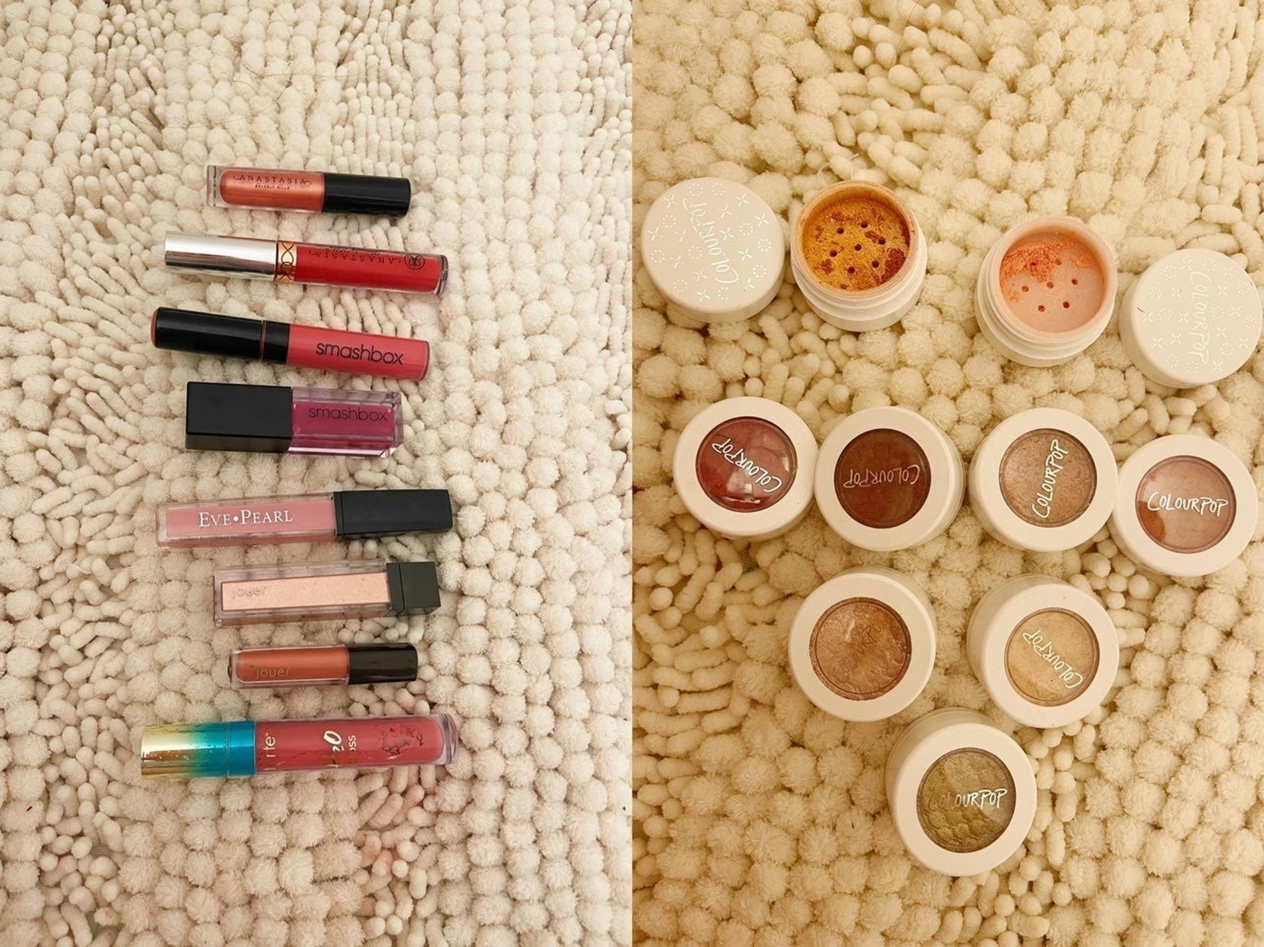 Lip gloss and colorpop eyeshadows bundle makeup