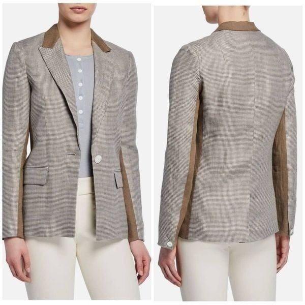 Rag & Bone Brown/White Elizabeth Academia Houndstooth Linen/Wool Blazer Size 8