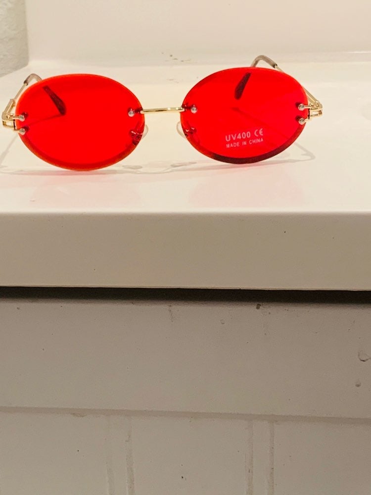 Red Rimless Oval Sunglasses