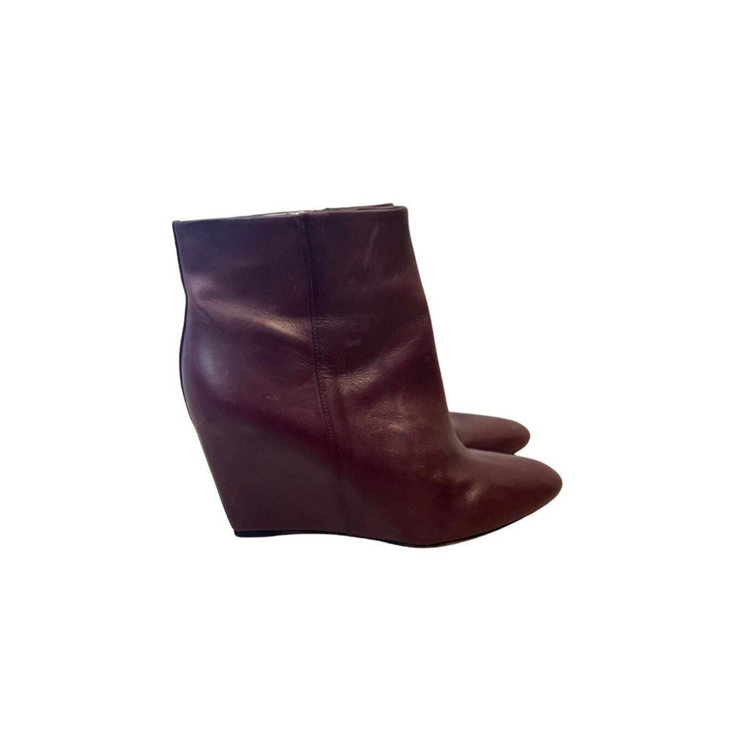 $495 B BRIAN ATWOOD BELLARIA Wine Leather Designer Fashion Ankle Wedge Boots 10