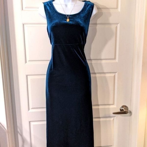 Vintage K Studio Teal Velvet Sleeveless Midi/Maxi Dress
