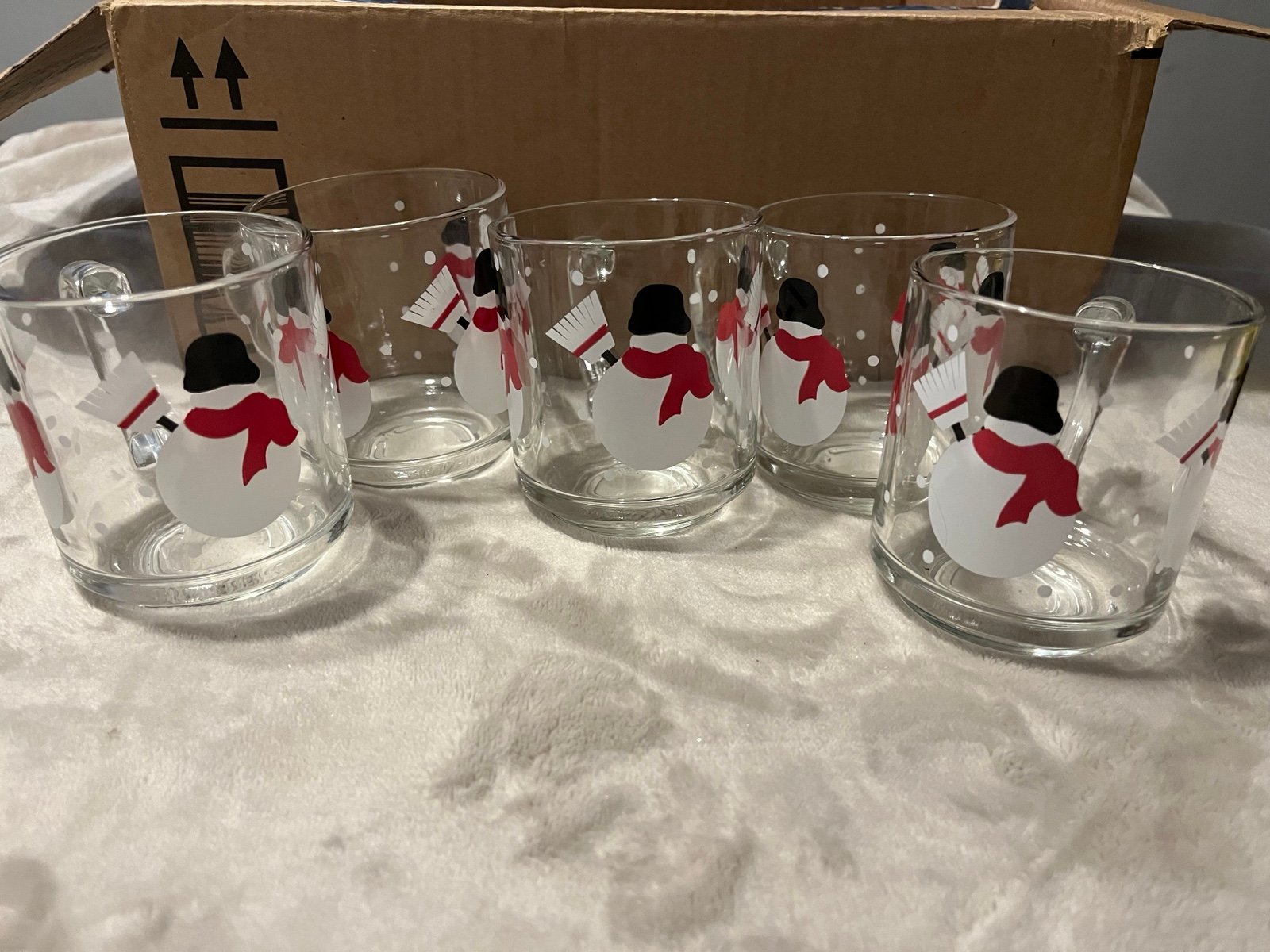 Vintage Luminarc Snowman Holiday Coffee Cups Mugs
