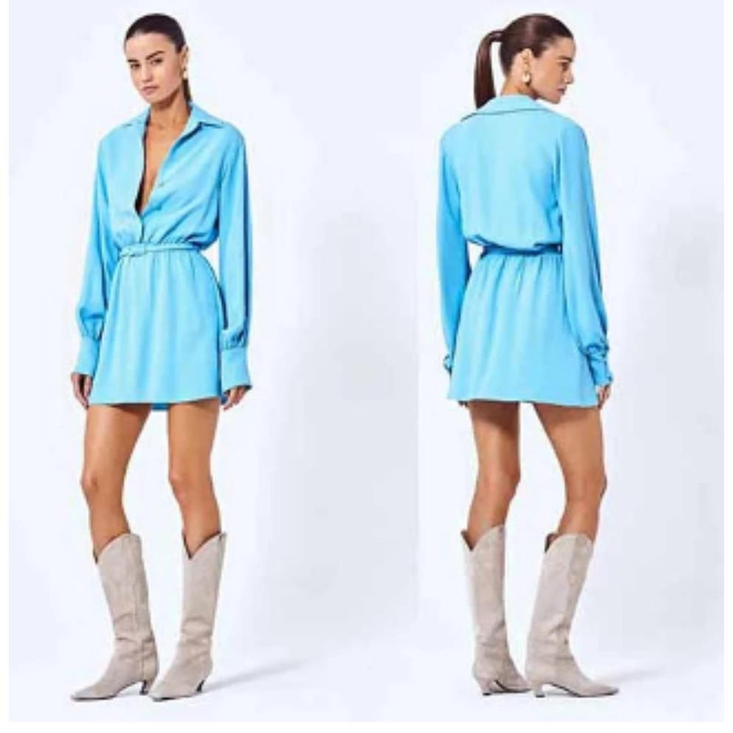 Alexis Crepe Levina Mini Dress long Sleeve Cerulean Size XS NWT