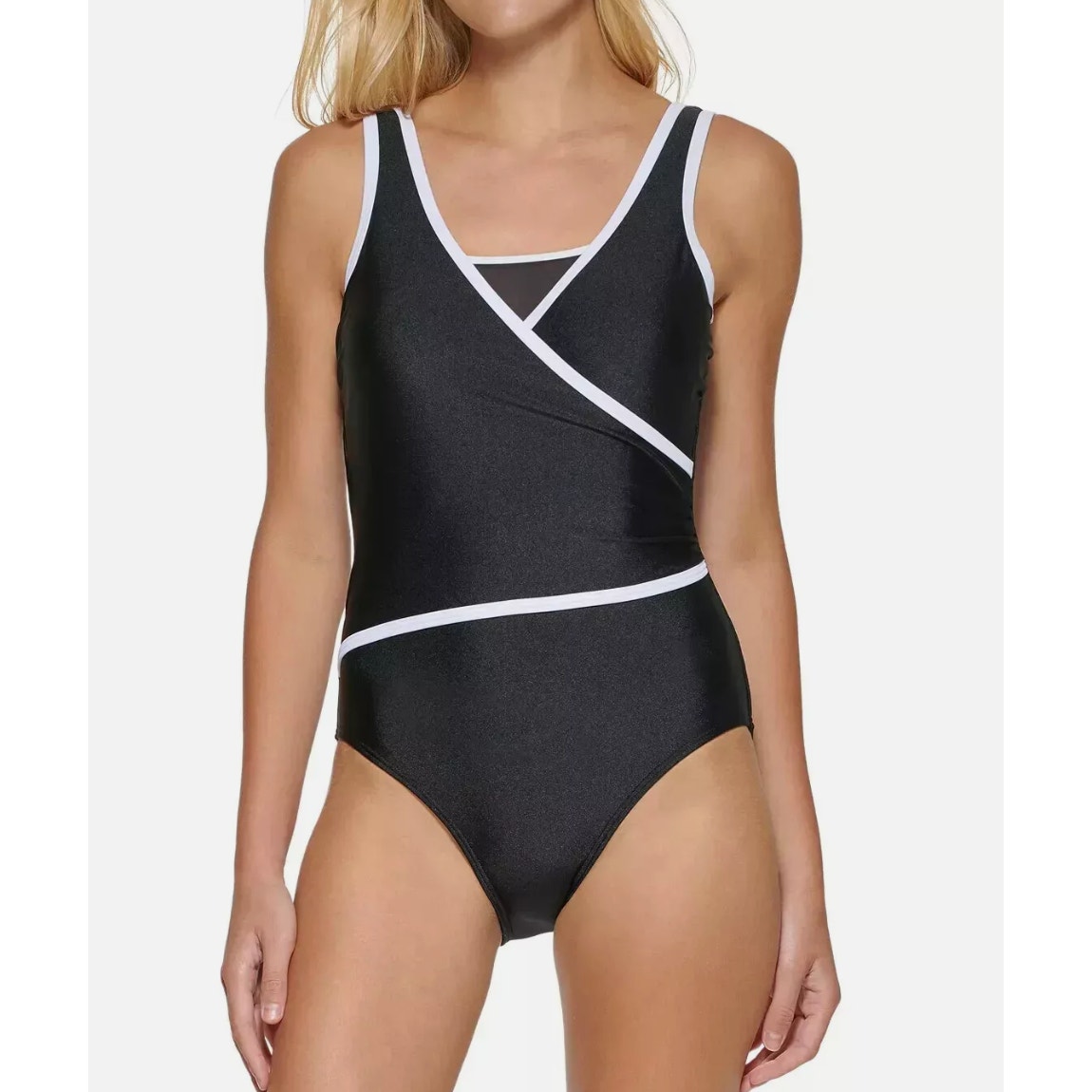 Calvin Klein Surplice Tummy-Control One-Piece Swimsuit Black Shimmer Sz 6 NWT