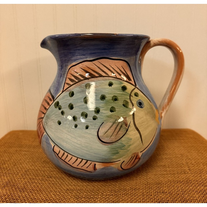 Hand-Painted Italian Ceramic Fish Pitcher
