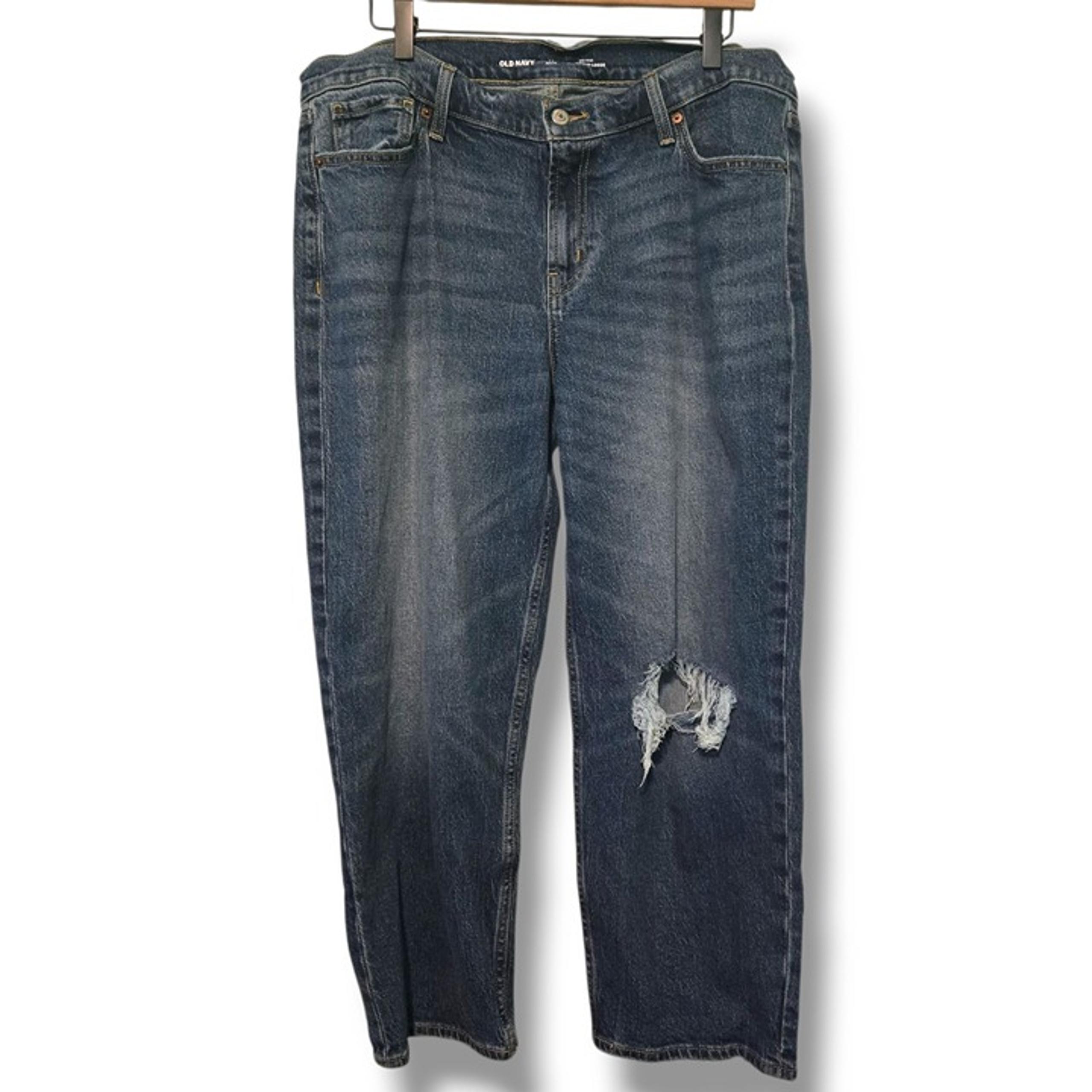 Old Navy jeans womens 14P Mid-rise Boyfriend Loose distressed medium wash