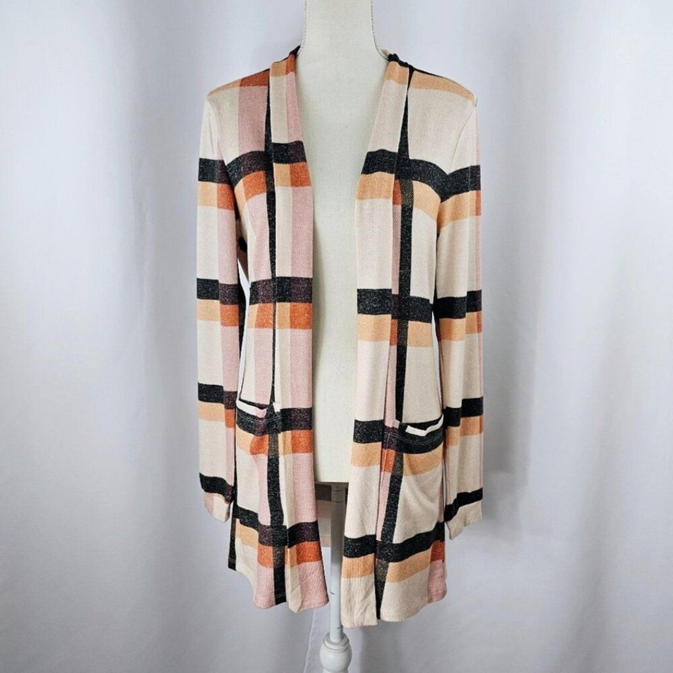 Bobeau Women's Multicolor Plaid Stripe Draped Long Sleeve Cardigan Size XS NWOT