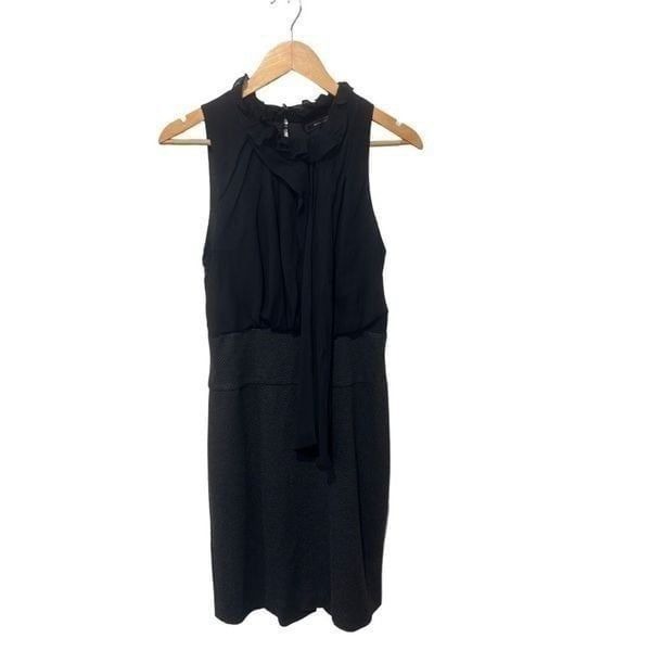 BCBG black size 8 100% SILK Tie Neck Collar A Line Knee Length Dress