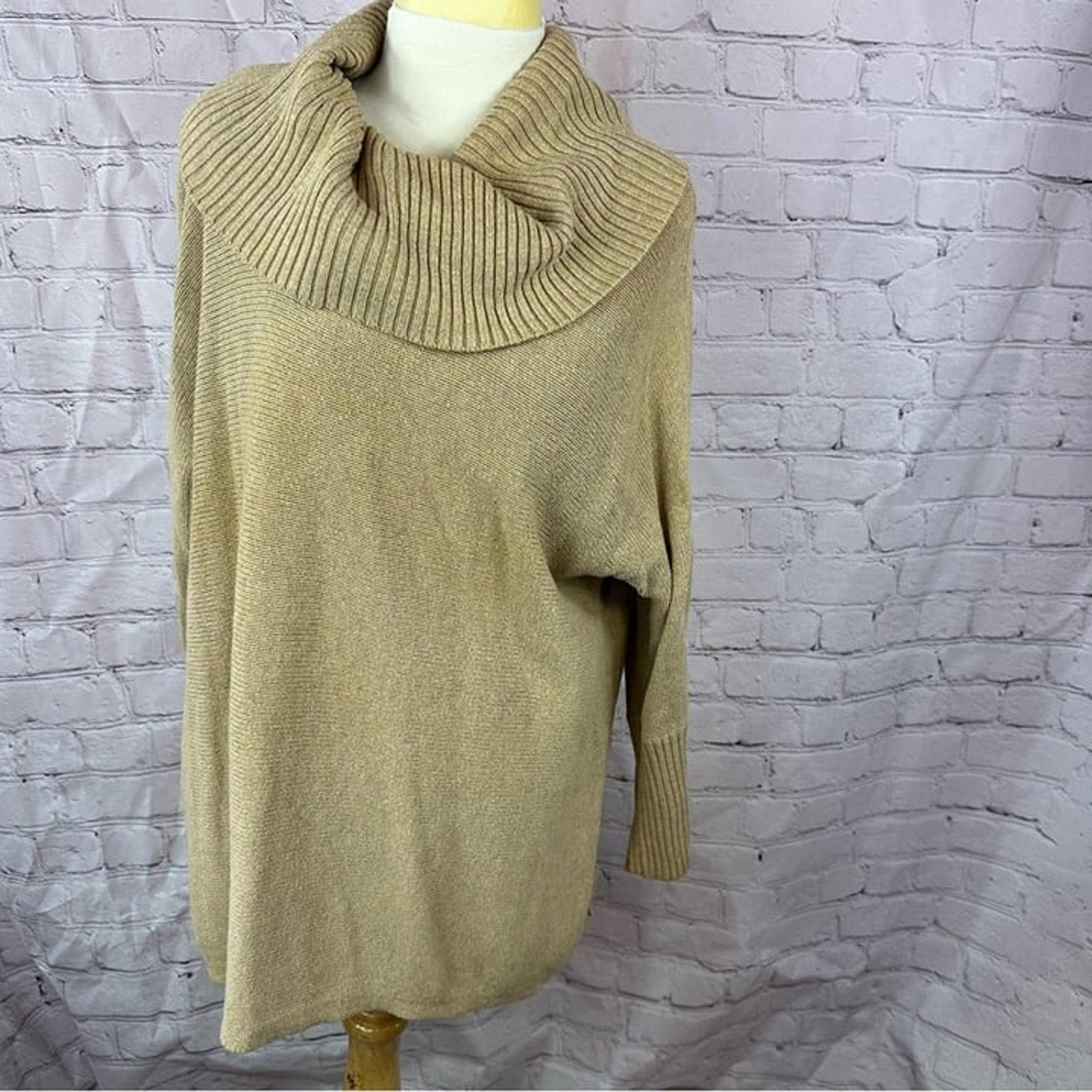 chico's Tan Cowl Neck Oversized Sweater sz 3 (XL 16) cotton blend