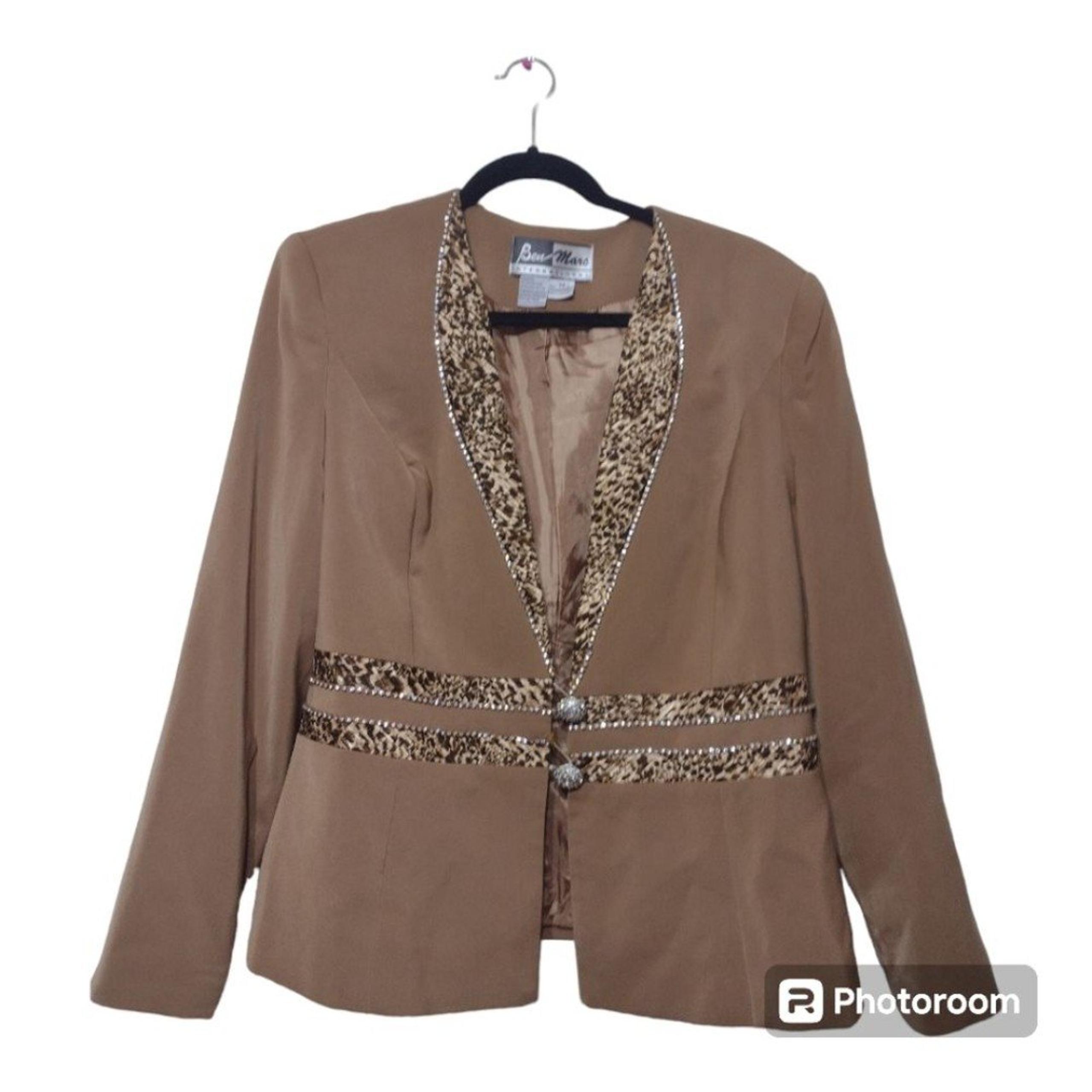 Ben Marc International Size 12 Animal Print Trim Jeweled 2 Button Vintage Blazer