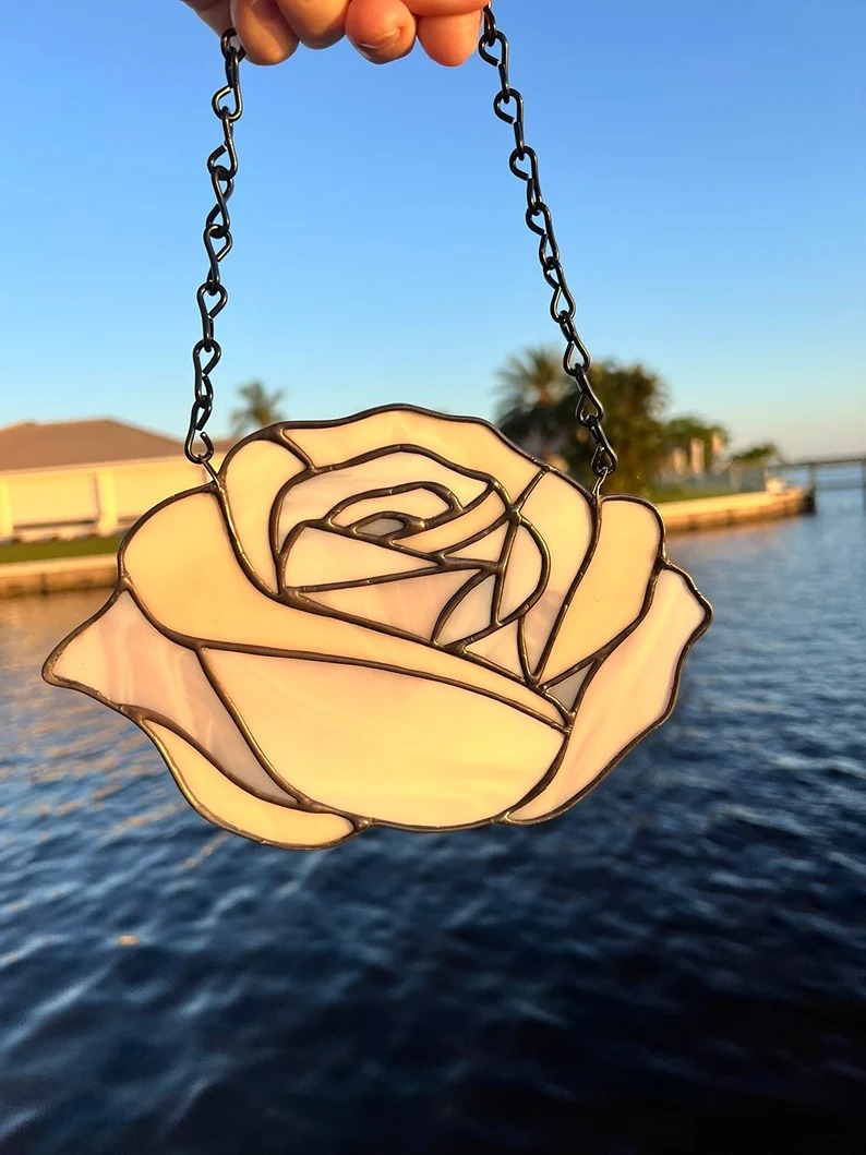 Peach Rose Stained Glass Suncatcher