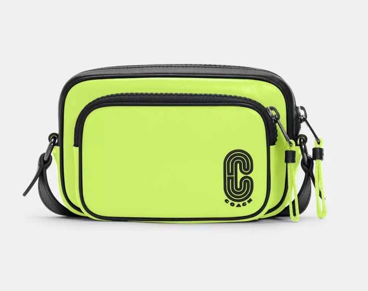 Coach Mini Edge Double Pouch Crossbody Purse Bright Authentic Neon Yellow