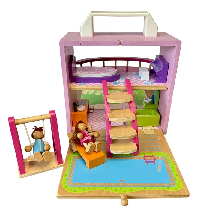 TIGER TRIBE BOXSET Portable Wooden Dolls House Playset Travel Toy Carry Case HTF