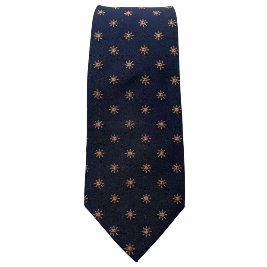 CELINE PARIS 100% Silk Geometric Tie Handmade Navy Blue Designer Made in Spain