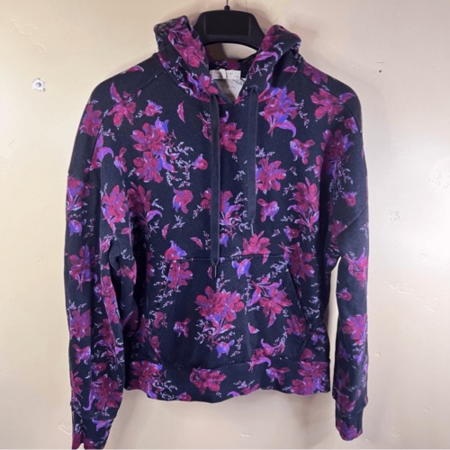 Rag and Bone Womens Black Floral City Pullover Hooded Hoodie Size Small Cozy