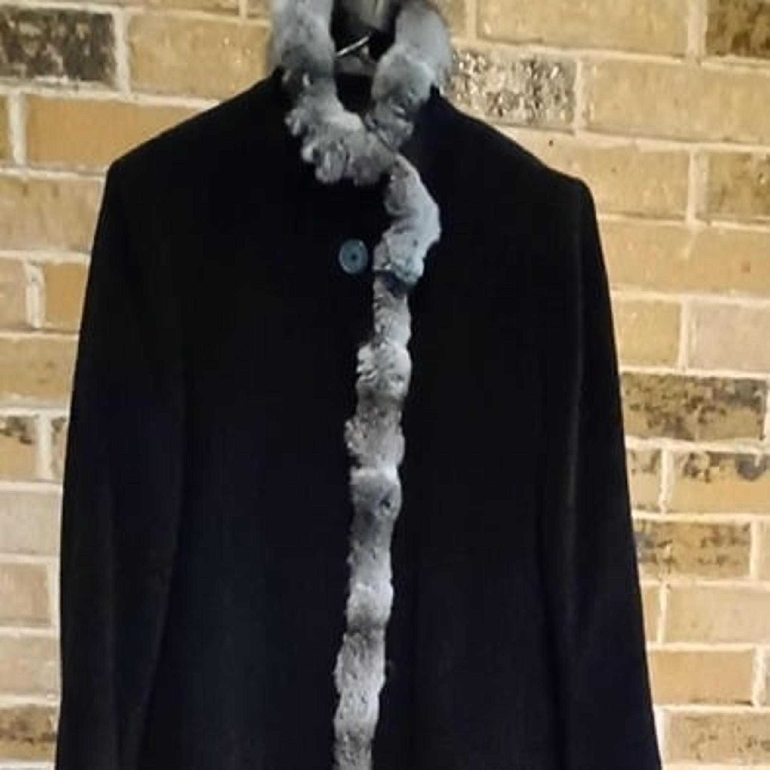 Vintage Cinzia Rocca Black  Wool Coat with Chinchilla Tuxedo Trim