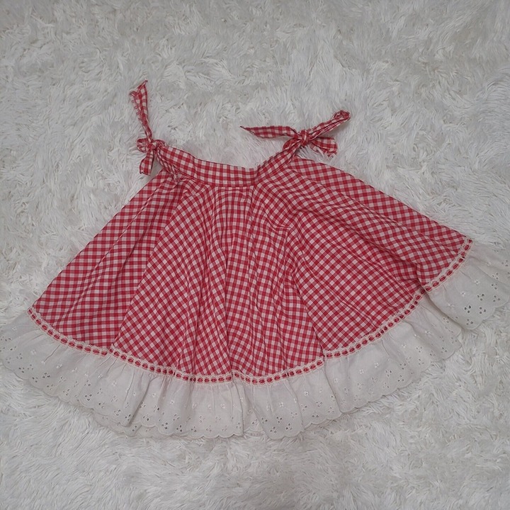 Handmade Gingham Checkered Skirt Tie Side Farmhouse Farm Picnic Country Chic