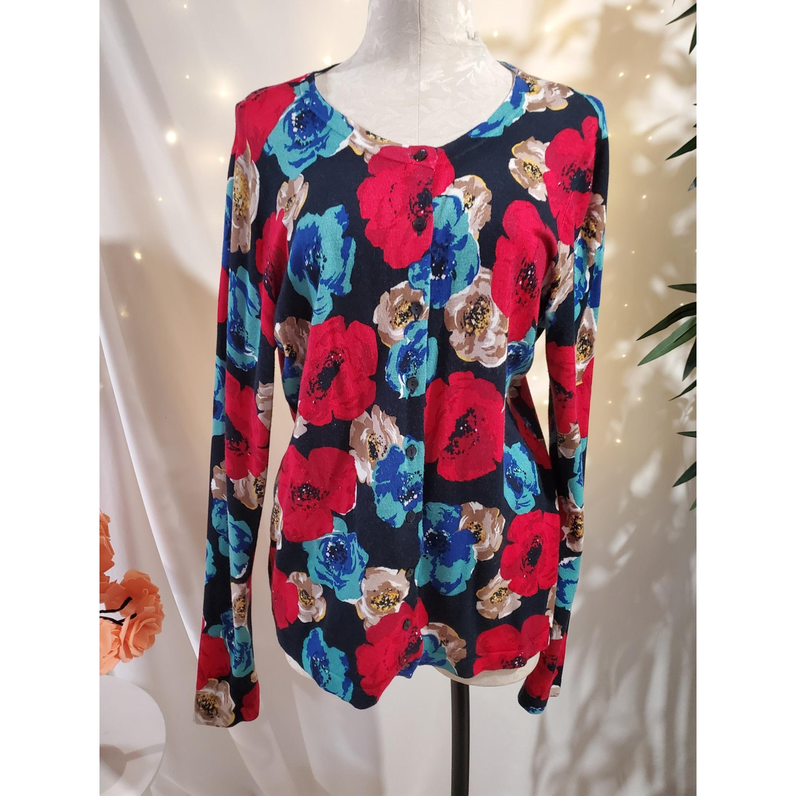 Charter Club Floral Button Cardigan Sweater Size XL Lightweight Multicolor Layer