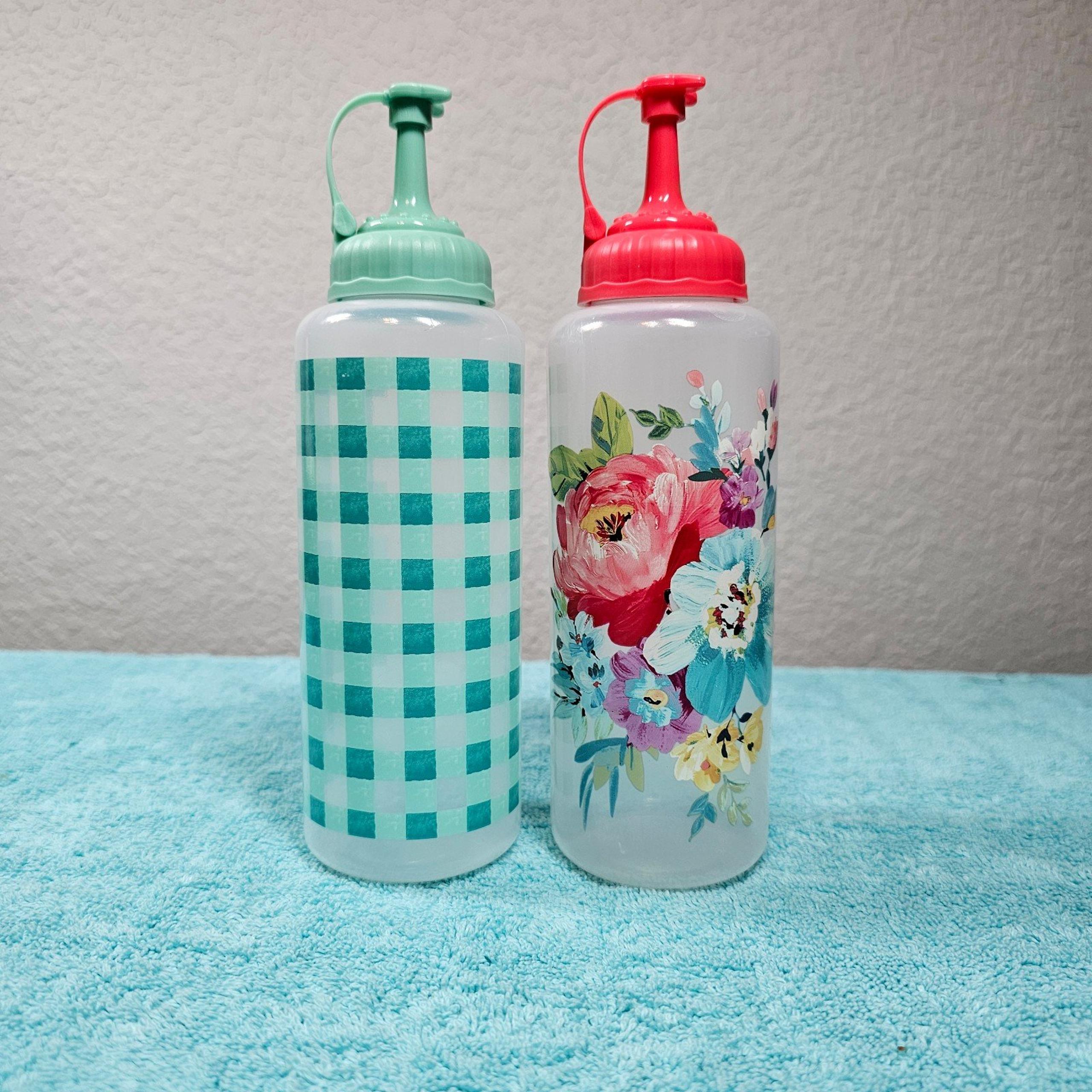 The Pioneer Woman Sweet Romance & Teal Check Plastic Dispenser Bottle Set