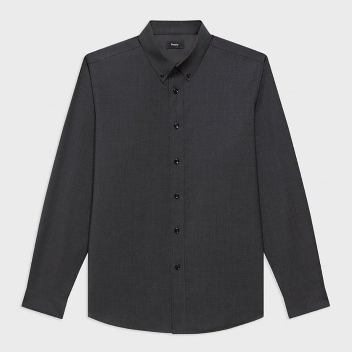 Theory Men's Hugh Shirt in Virgin Wool Medium Charcoal Size S (MSRP 295)
