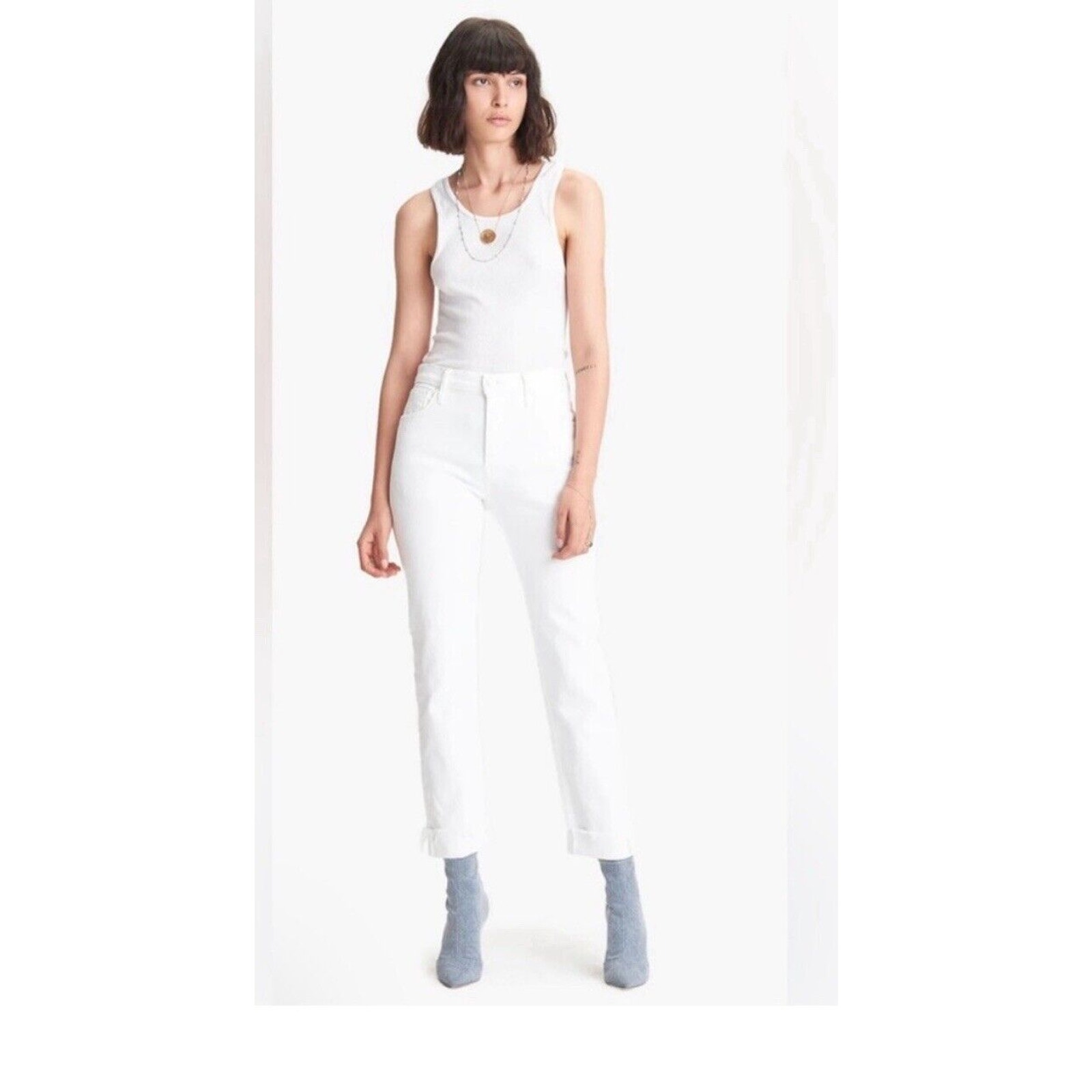 MOTHER Superior Jeans White Scrapper Cuff Ankle Fray Womens Denim Button Fly 30