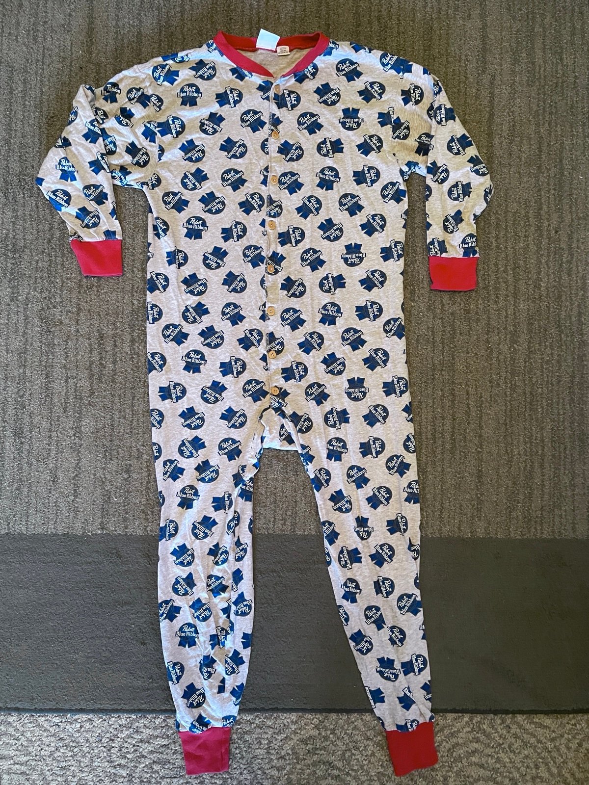 NWOT Pabst Blue Ribbon adult onesie XL - union suit, one piece pajama PBR beer